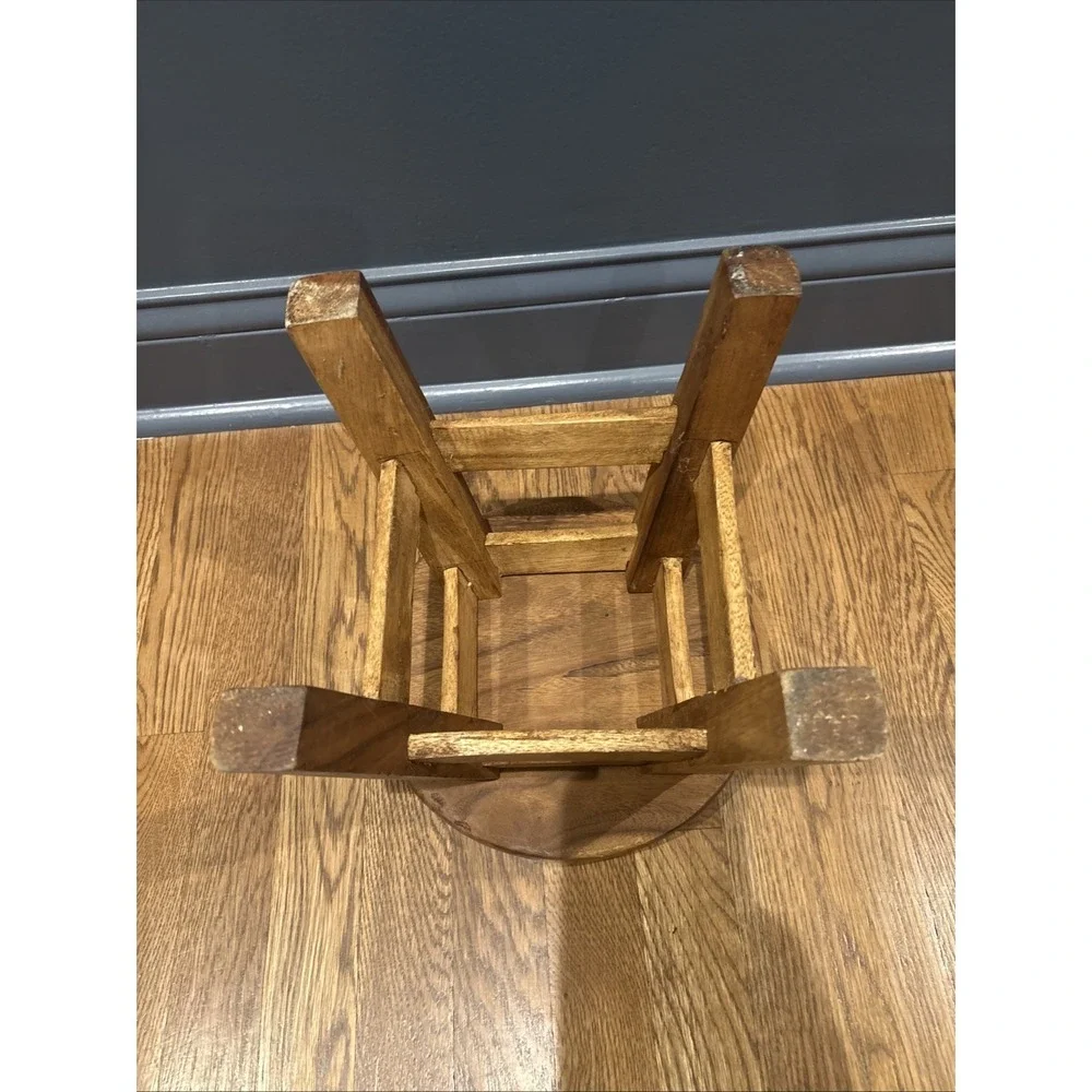 Rustic Carved wood Stool Hand Painted 10